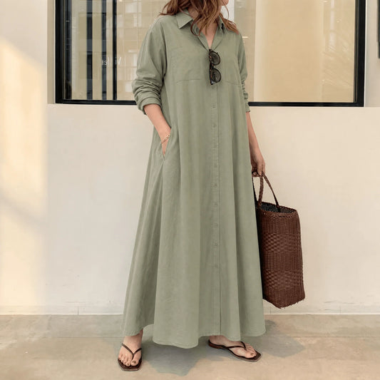 Women's Effortless Maxi Shirt Dress with Pockets