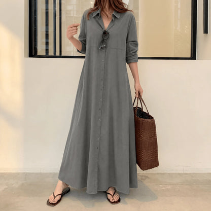 Women's Effortless Maxi Shirt Dress with Pockets
