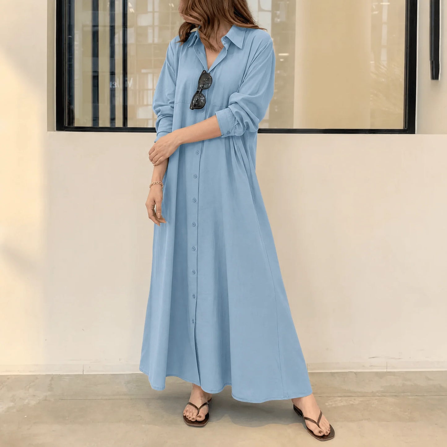 Women's Effortless Maxi Shirt Dress with Pockets