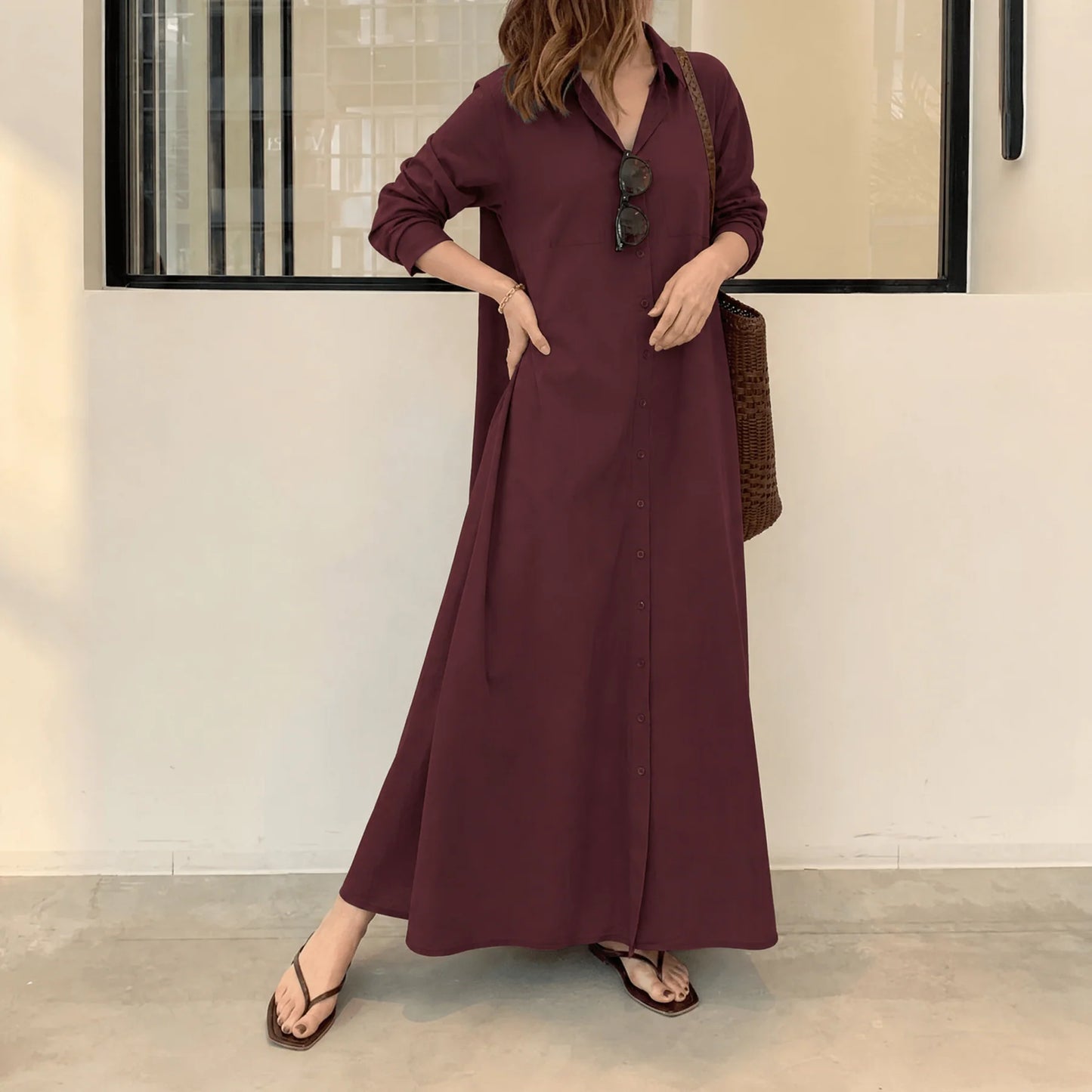 Women's Effortless Maxi Shirt Dress with Pockets
