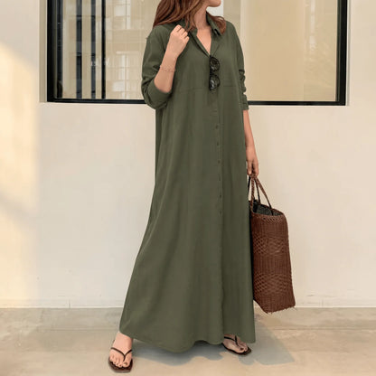 Women's Effortless Maxi Shirt Dress with Pockets