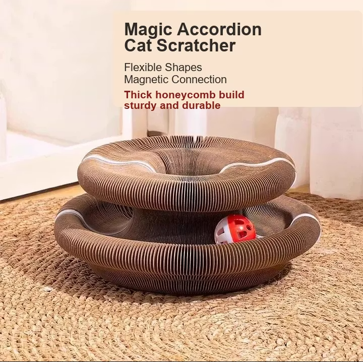 ✨Accordion-style Cat Scratching Board with Bell – Durable Corrugated Cardboard Cat Toy
