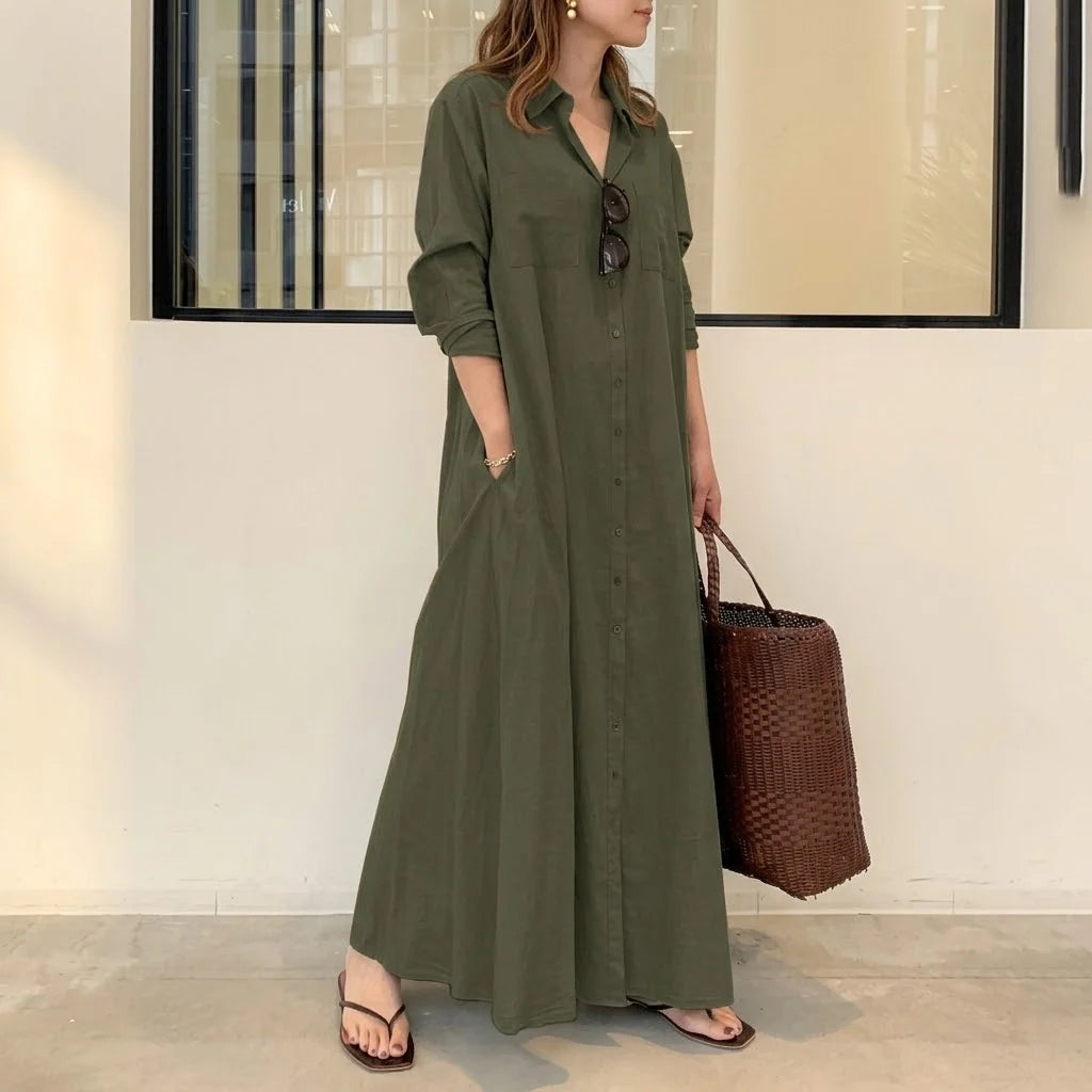 Women's Effortless Maxi Shirt Dress with Pockets