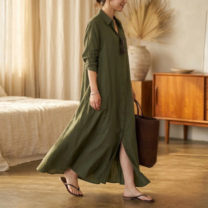 Women's Effortless Maxi Shirt Dress with Pockets