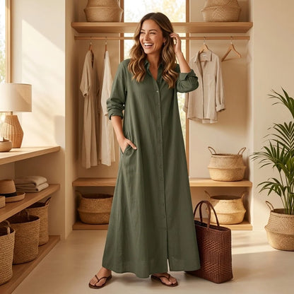 Women's Effortless Maxi Shirt Dress with Pockets