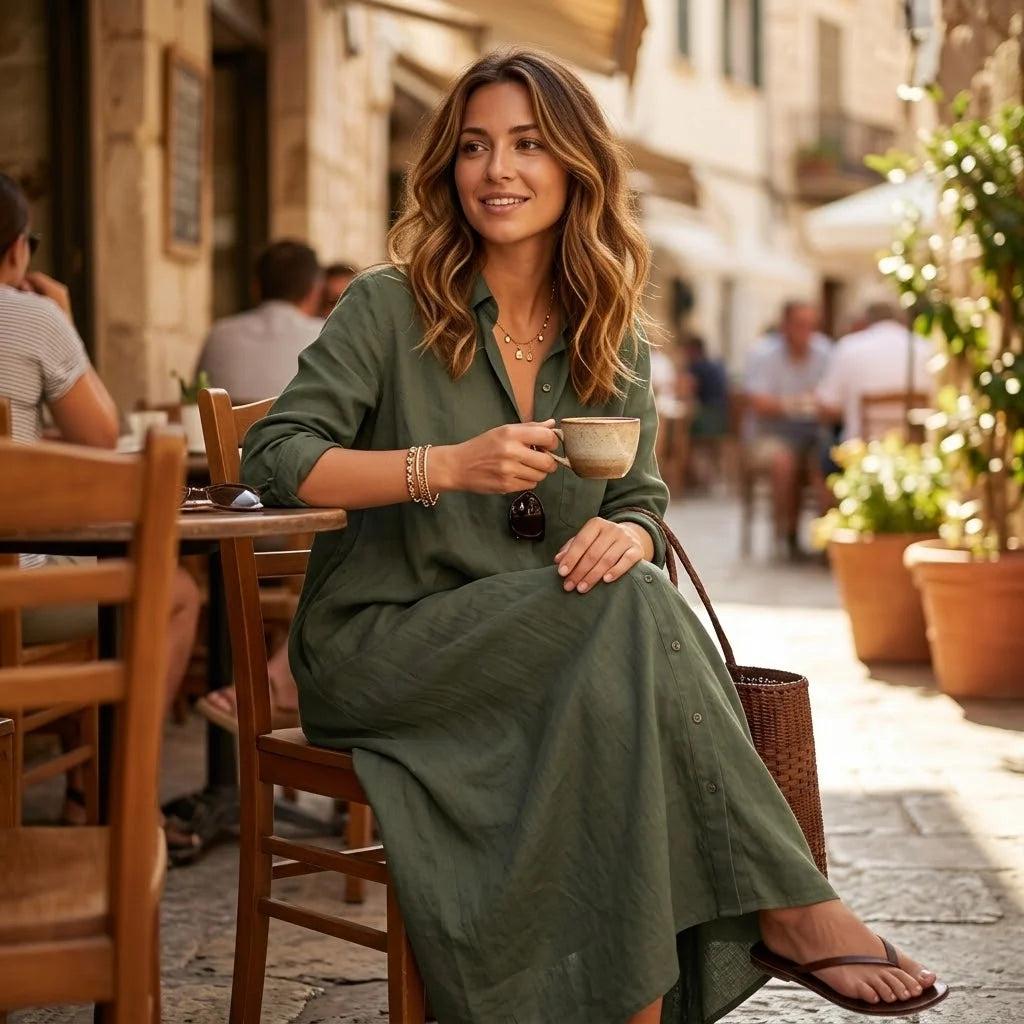 Women's Effortless Maxi Shirt Dress with Pockets