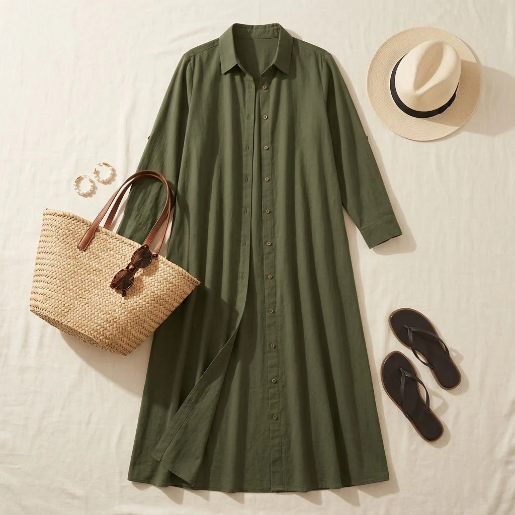 Women's Effortless Maxi Shirt Dress with Pockets