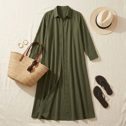 Women's Effortless Maxi Shirt Dress with Pockets